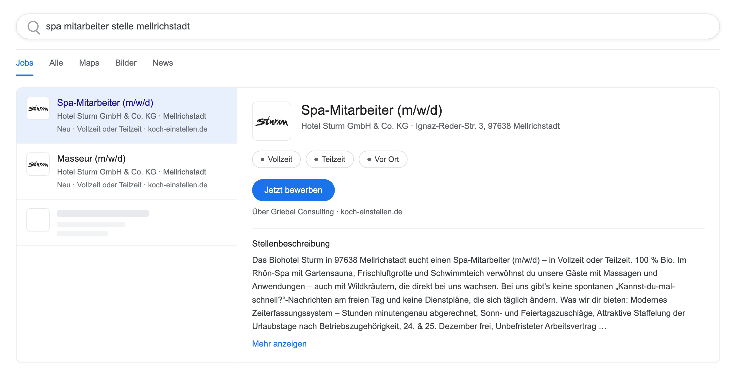 Die Stelle in der Google-Jobsuche